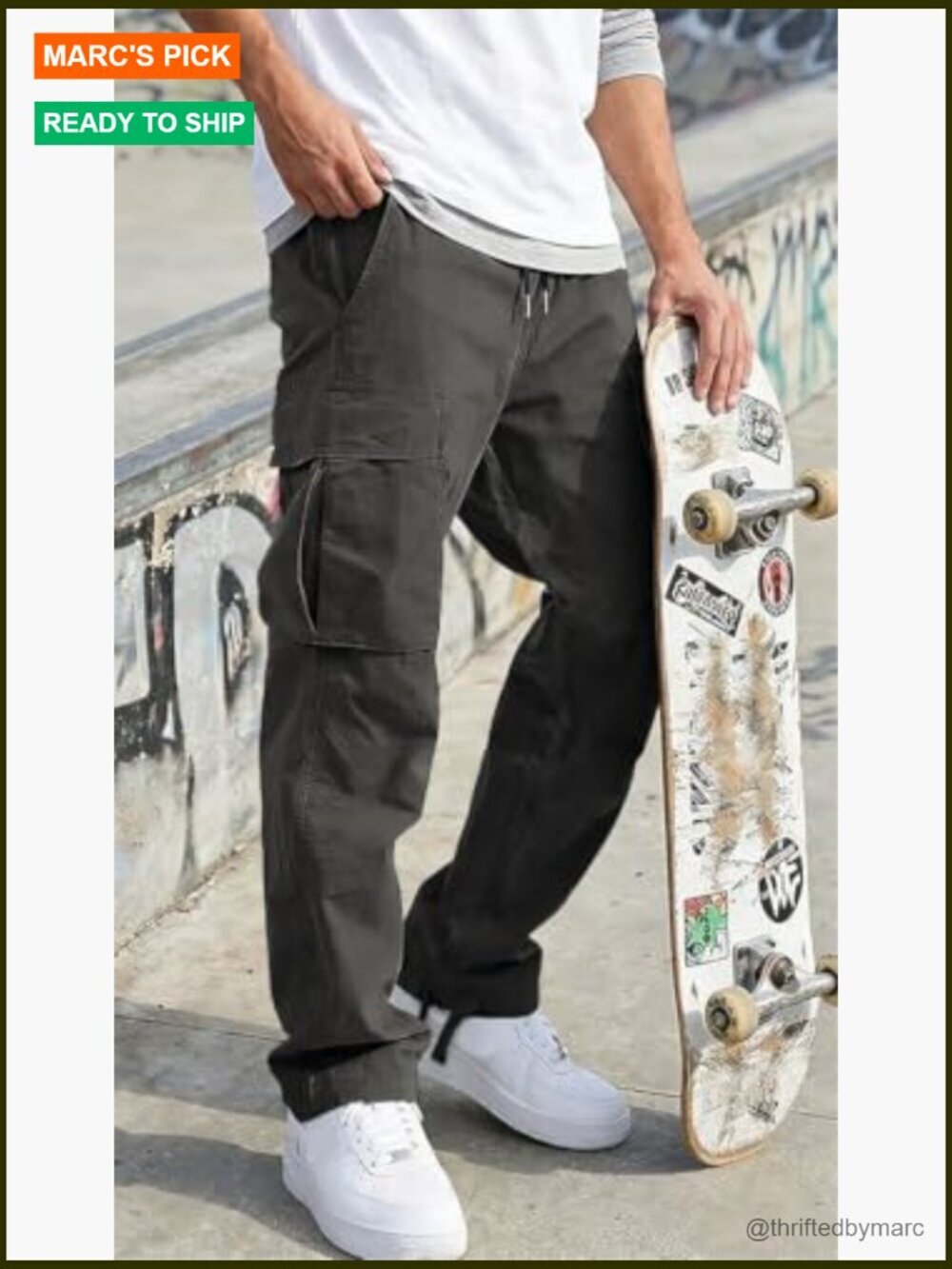 Men's Cargo Joggers Drawstring Hiking Pants Loose Straight Sweatpants - Picture 3 of 6